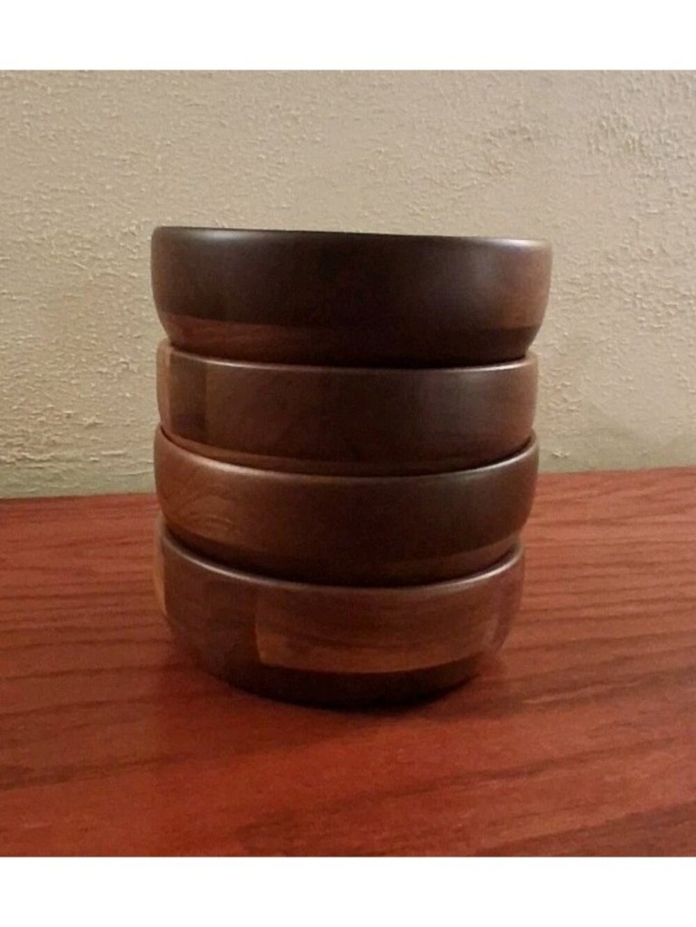 Mid Century Modern Black Walnut Wood Salad Bowls Set 4 MCM Vintage Kustom Kraft - Picture 3 of 8